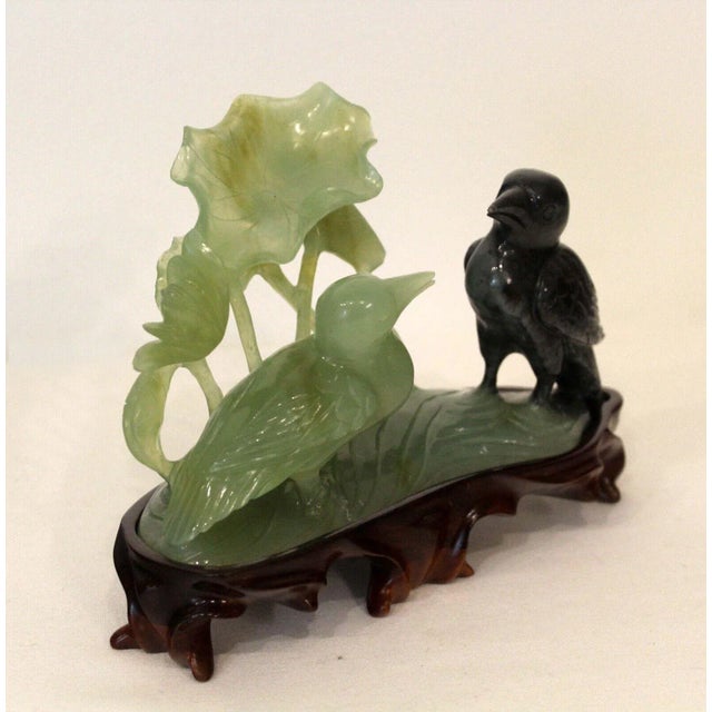 Mid 20th Century Vintage Carved Jade Birds on Wood Stand For Sale - Image 5 of 11