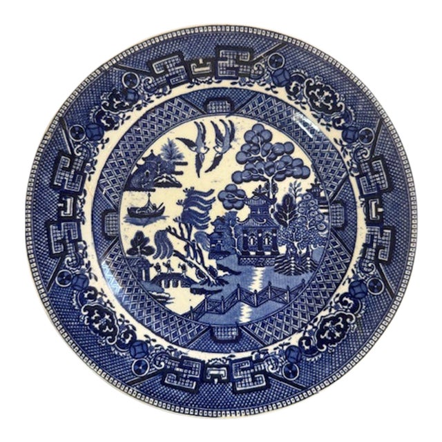 Antique Blue & White Staffordshire "Willow" Transferware Plate For Sale