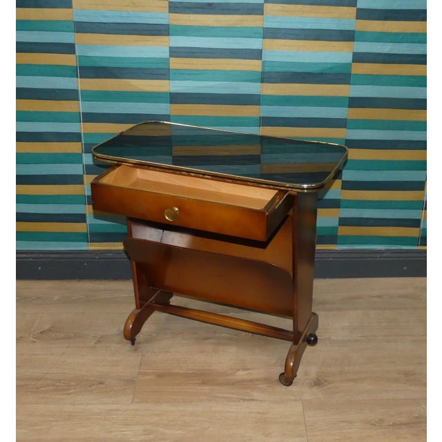 Side Table with Newspaper Stand and Glass Top, 1950s For Sale - Image 6 of 11