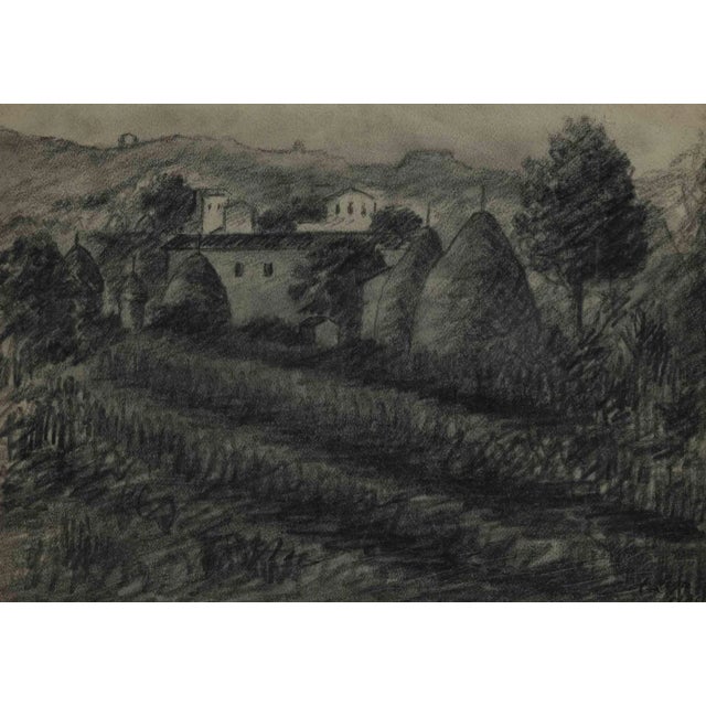 Achille Lega, Landscape, Charcoal Drawing, 1928 For Sale