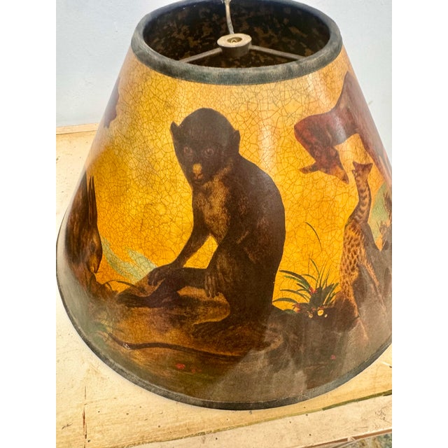 Safari Vintage Hand Painted Safari Paper Lampshades With Craquelure Finish - a Pair For Sale - Image 3 of 9