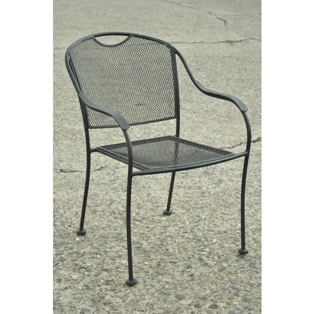 20th Century Modern Wrought Iron Sculptural Black Outdoor Arm Chairs - Set of 4 For Sale - Image 11 of 12