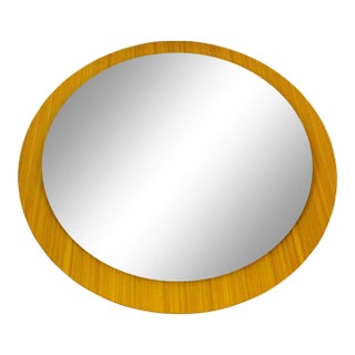 Mid-Century German Round Wooden Mirror, 1960s For Sale
