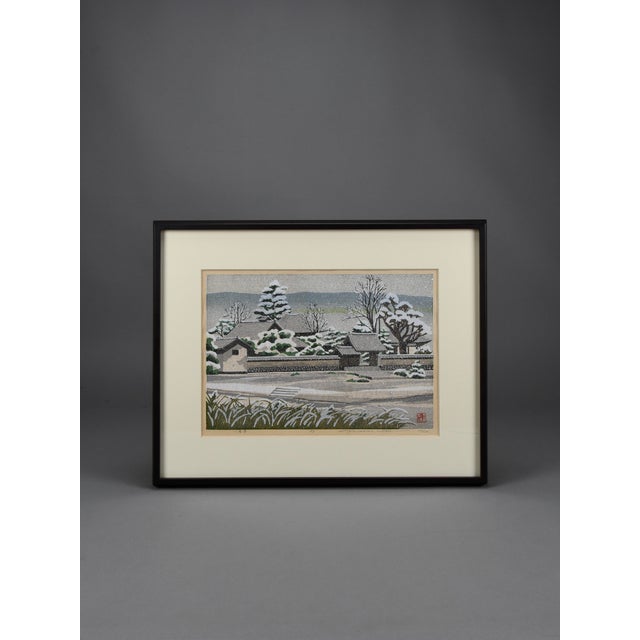 Glass Masao Ido, Snowfall at Kawaradera, 1987, Woodblock Print, Framed For Sale - Image 7 of 12