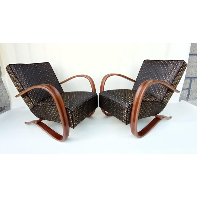 Wood H-269 Lounge Chairs attributed to Jindrich Halabala for Up Zavody, 1930s, Set of 2 For Sale - Image 7 of 16