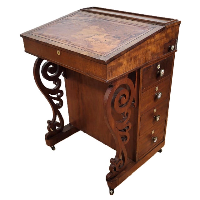 Antique English 19th C Victorian Mahogany Slant Top Davenport Desk For Sale - Image 4 of 16