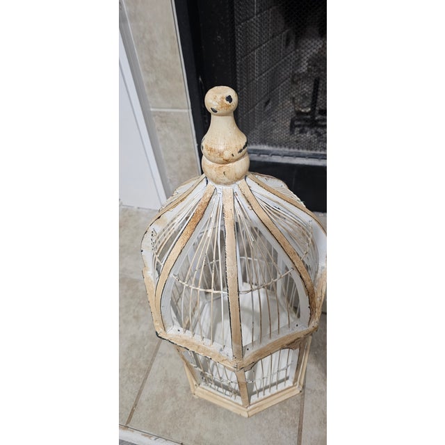 Gorgeous Vintage Wire and Wood Hand-Crafted Birdcage For Sale - Image 4 of 8