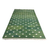 Handmade Cotton Fleur Rug, Forest Green and White Dhurrie - 4'x6' For Sale