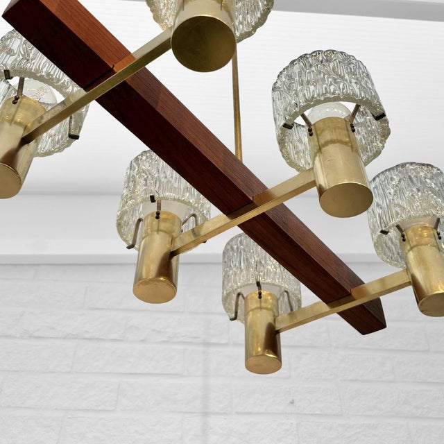 Scandinavian Modern Teak & Glass Chandelier attributed to Hans-Agne Jakobsson for Hans-Agne Jakobsson Ab Markaryd, Sweden, 1950s For Sale - Image 13 of 17