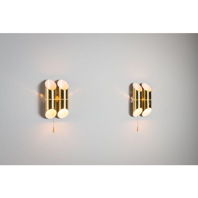 Mid-Century Modern Double Cylindrical Wall Lamps in Brass with Perforated Shades, 1960s, Set of 2 For Sale - Image 3 of 14