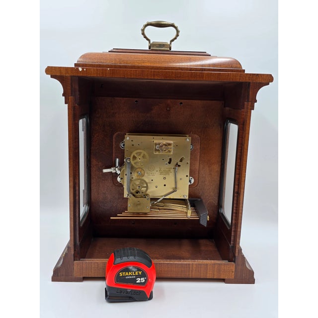 Brown Extra Large Howard Miller Thomas Tompion Mantel Clock 354-523 Windsor Cherry Triple Chime Very Good Condition For Sale - Image 8 of 14