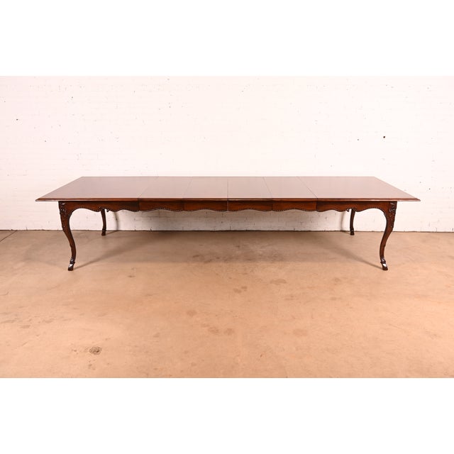 Baker Furniture Italian Provincial Carved Cherry and Burl Wood Extension Dining Table, Newly Refinished For Sale - Image 18 of 18