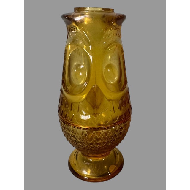 Glass Vintage Viking Amber Glass Art Deco Figural Owl Fairy Lamp Votive Candle For Sale - Image 7 of 7