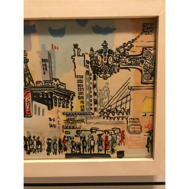Mid 20th Century Mid 20th Century Mid-Century Modern Illustration Depicting the Marshall Field & Company Clock/Street Scene in Chicago by David, Framed For Sale - Image 5 of 12
