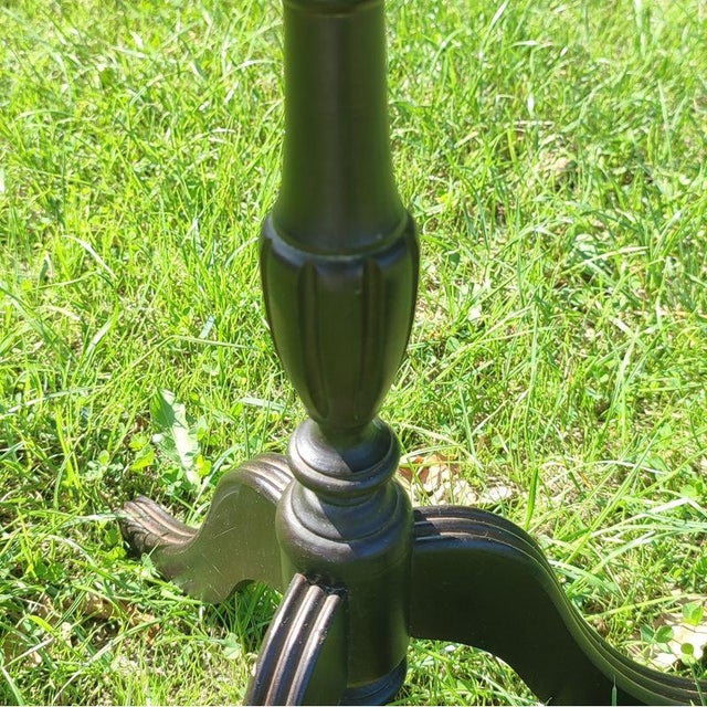 Wood Small Mid-Century Round Carved Mahogany Tripod Coffee Table with Hand-Hammered Copper Top, 1950s For Sale - Image 7 of 11