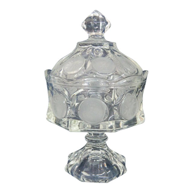 Fostoria Coin Glass Clear Wedding Bowl Candy Dish with Lid For Sale