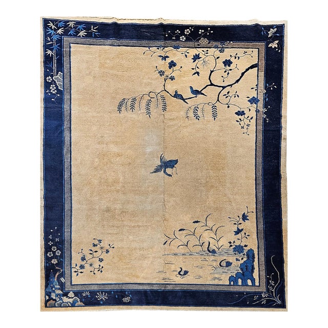 Antique Chinese Peking Rug, Hand-Knotted Wool Pile, Tan Field, 10' x 13' For Sale