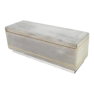 Faux Grey Suede Brass Trim Truck Hope Chest Storage Box Cardin Style
