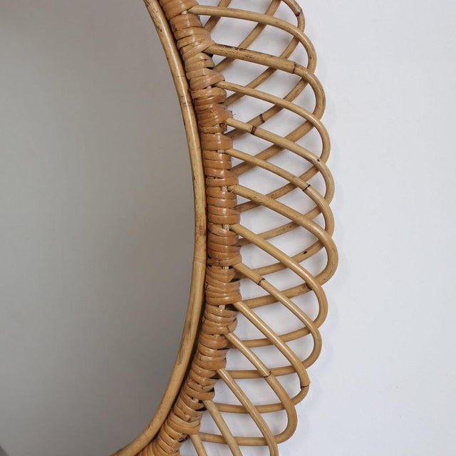 Wood Vintage Italian Rattan Wall Mirror, 1960s For Sale - Image 7 of 12