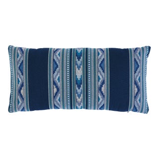 Schumacher Zarzuela Stripe Embroidery Pillow in Indigo For Sale