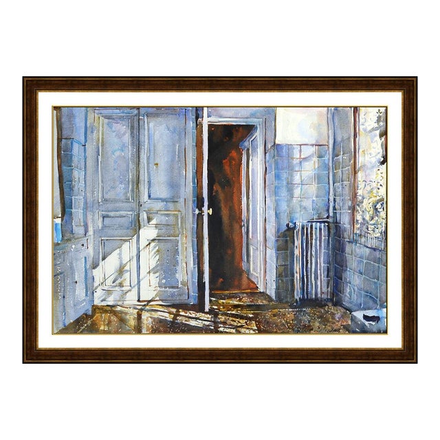 Mid 20th Century Blue Powder Room Painting, Shirl Goedike For Sale