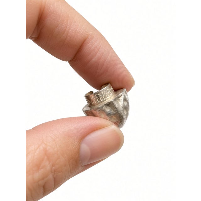 Vintage Mexican Sterling Silver Peanut Box, Hammered Texture, Twist-Off Cap, 12.57g, 2" For Sale - Image 6 of 7