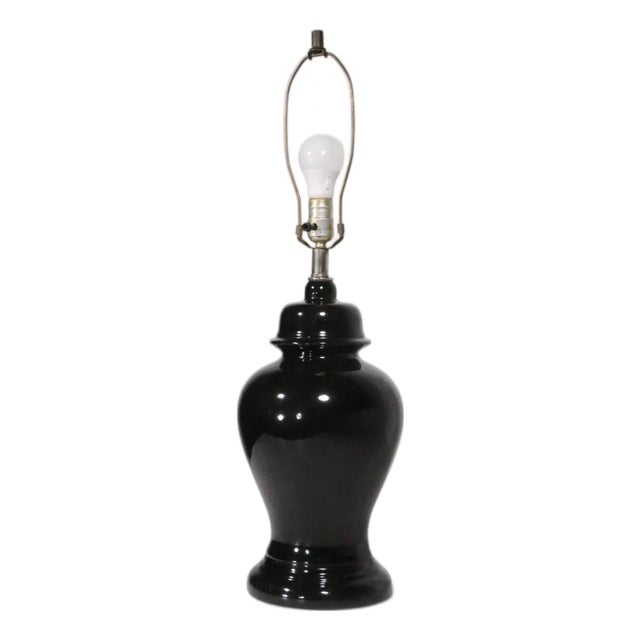 1970s Asian Modern Ginger Jar Form Ceramic Black Table Lamp For Sale