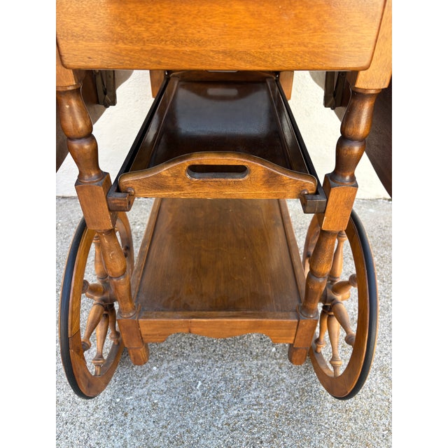 1980s Vintage Drop-Leaf Bar Cart / Tea Cart, Trolley With Wheels and Removable Tray For Sale - Image 5 of 10