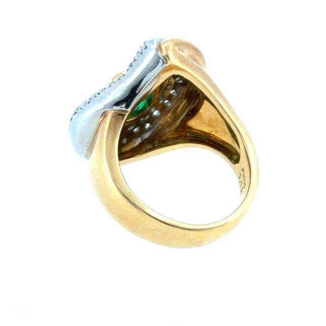 Late 20th Century Vintage 18k Gold & Platinum Emerald Diamond Cocktail Ring, Size 6.25 For Sale - Image 5 of 9