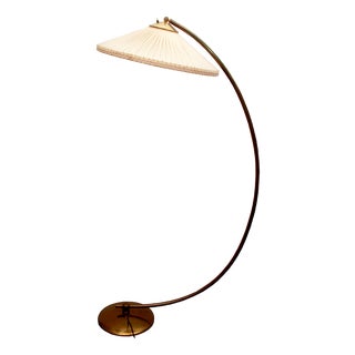Vintage Arch Lamp in Brass with Plisé, 1950 For Sale