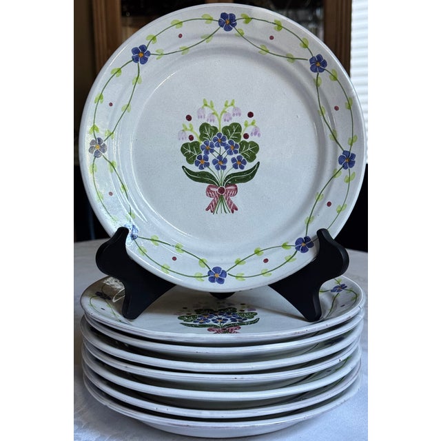 Made in Portugal Vintage Terra Cotta Hand Painted Plates - Set of 8 For Sale - Image 18 of 18