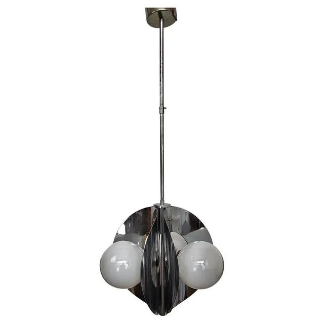 Space Age Italian Metal Glass Balls Pendant Suspension Hanging Light, 1960s For Sale - Image 9 of 9
