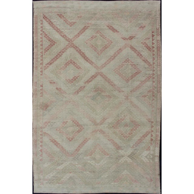 Vintage Turkish Embroidered Rug With Geometric Diamond Design With Soft Colors For Sale - Image 13 of 13