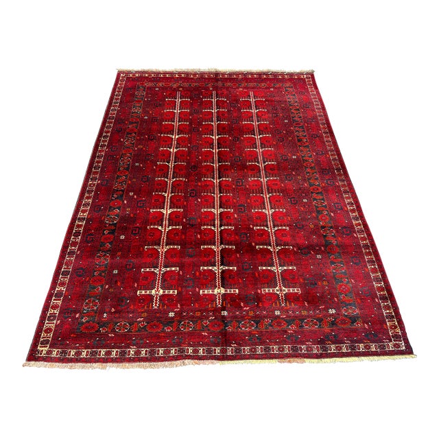 Vintage Turkmen Bukhara Wool Rug 6'9" X 9'4" Afghan Tribal Ersari Carpet, Living Room Rug For Sale