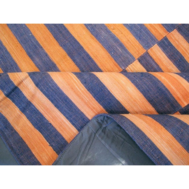 Galerie Shabab Mid-20th Century Abstract Turkish Handmade Striped Flat-Weave in Persimmon Coral, Blue For Sale - Image 10 of 10