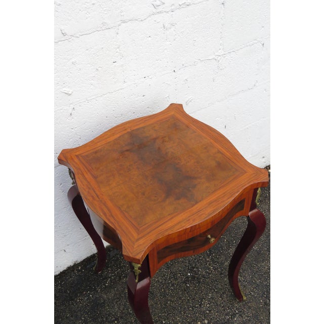 Brown French Inlay Tall Nightstand Side End Bedside Table 5709 For Sale - Image 8 of 12