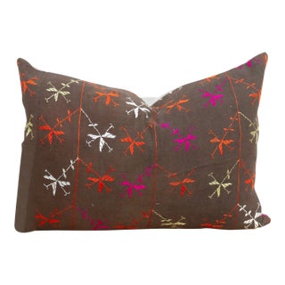 Sangrur Stitching, Antique Phulkari Lumbar Pillow Cover For Sale