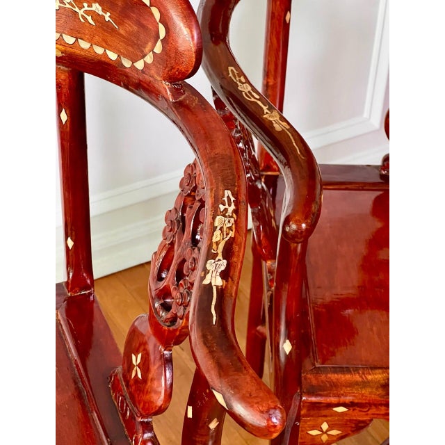Pair of Chinese Rosewood Corner Chairs With Mother-of-Pearl Inlay, C. 1940 For Sale - Image 10 of 18