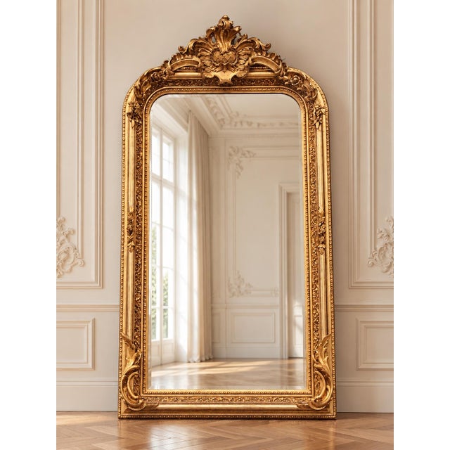 Late20C French Maker LouisXVI Gold Beech Floor Mirror For Sale - Image 15 of 15