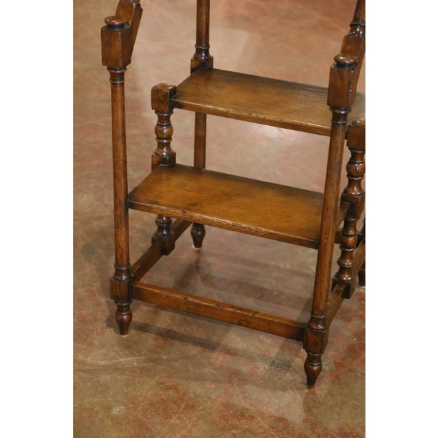 Mid-Century French Louis XIII Style Oak Library Two-Step Ladder For Sale - Image 4 of 8