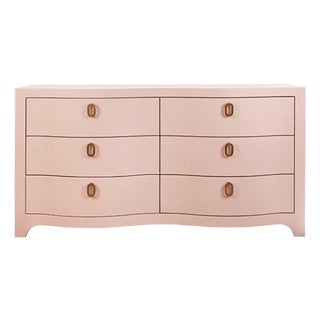 Matthew Izzo Home Rosie Pink Linen Six Drawer Chest For Sale