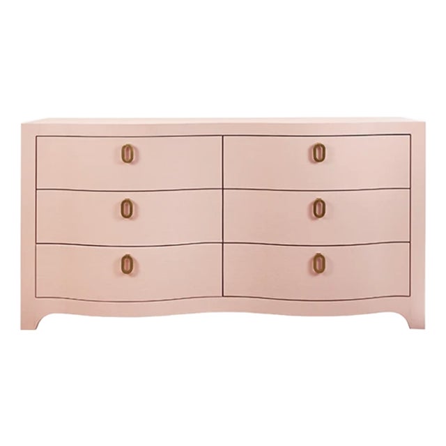 Matthew Izzo Home Rosie Pink Linen Six Drawer Chest For Sale