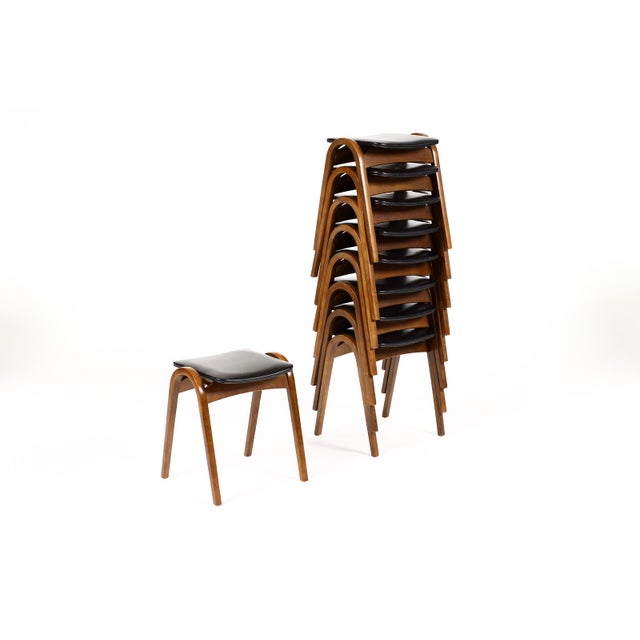 #2078 — Mid Century Vintage Stacking Bentwood Stool — Isamu Kenmochi for Akita Mokko — Black vinyl Great vintage Japanese...