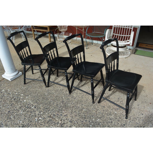 Vintage S Bent Bros Hitchcock Style Black Stenciled Dining Chairs Set of 4 For Sale - Image 12 of 18