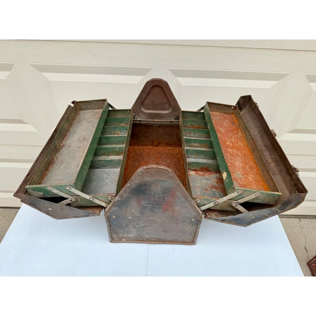 Industrial Vintage Mid Century Industrial Tool Box For Sale - Image 3 of 12