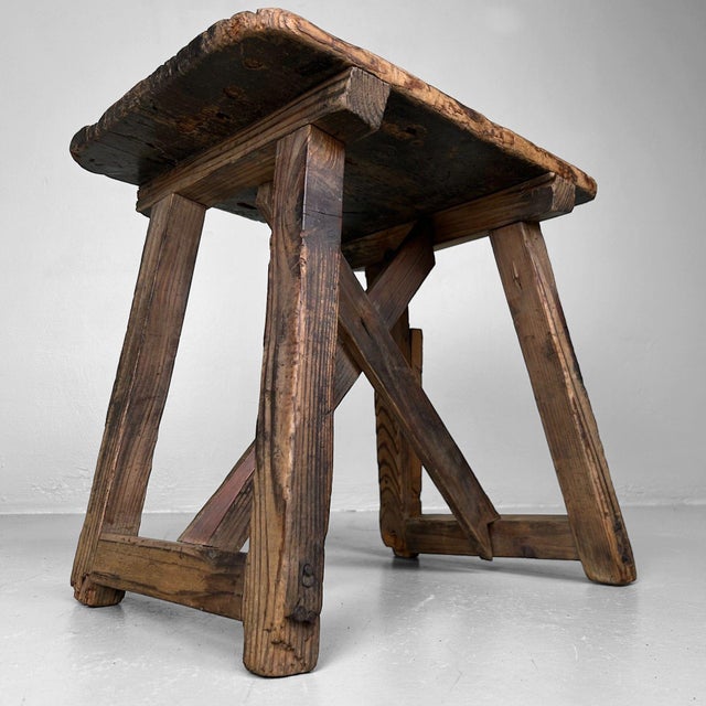 Vintage Japanese Wooden Stool, 1920s For Sale - Image 4 of 12
