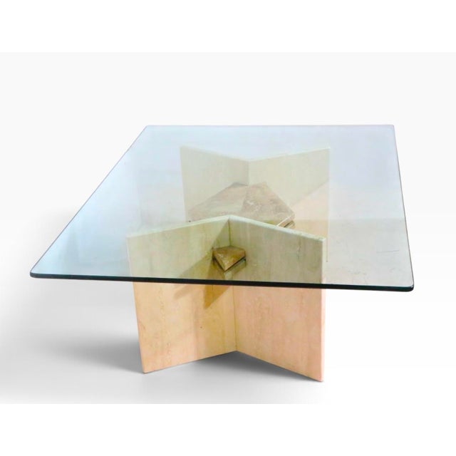 Glass Modernist 1970/80's Italian Marble Base Glass Top Coffee Table For Sale - Image 7 of 9