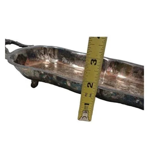 Antique Leonard 11" Serving Tray Footed Handles Silverplate Patina Aged Vintage For Sale - Image 12 of 16