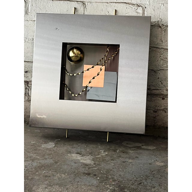 This set of 1990s Postmodern abstract wall sculptures in the style of Curtis Jere features geometric forms in copper,...