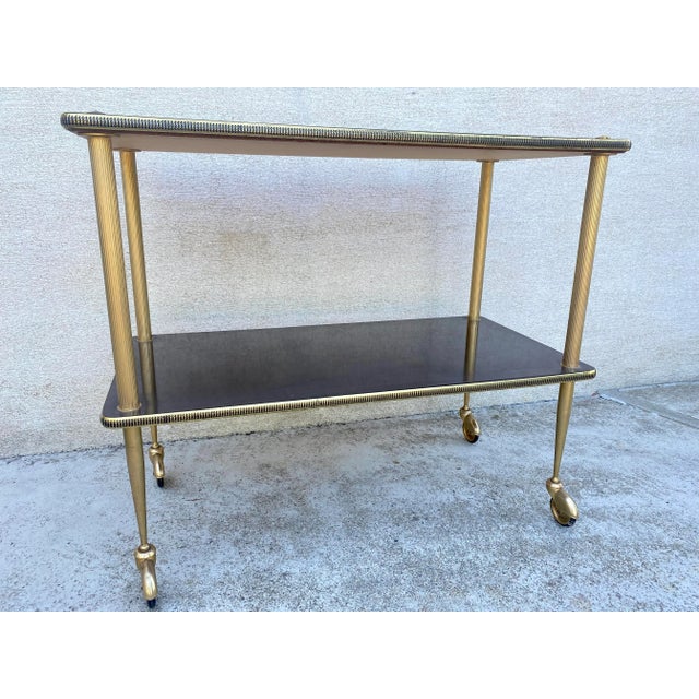 Vintage Brass Side Table on Wheels, 1950s For Sale - Image 4 of 6